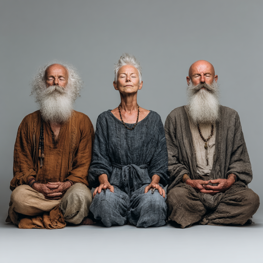 Възрастни хора в медитативна поза